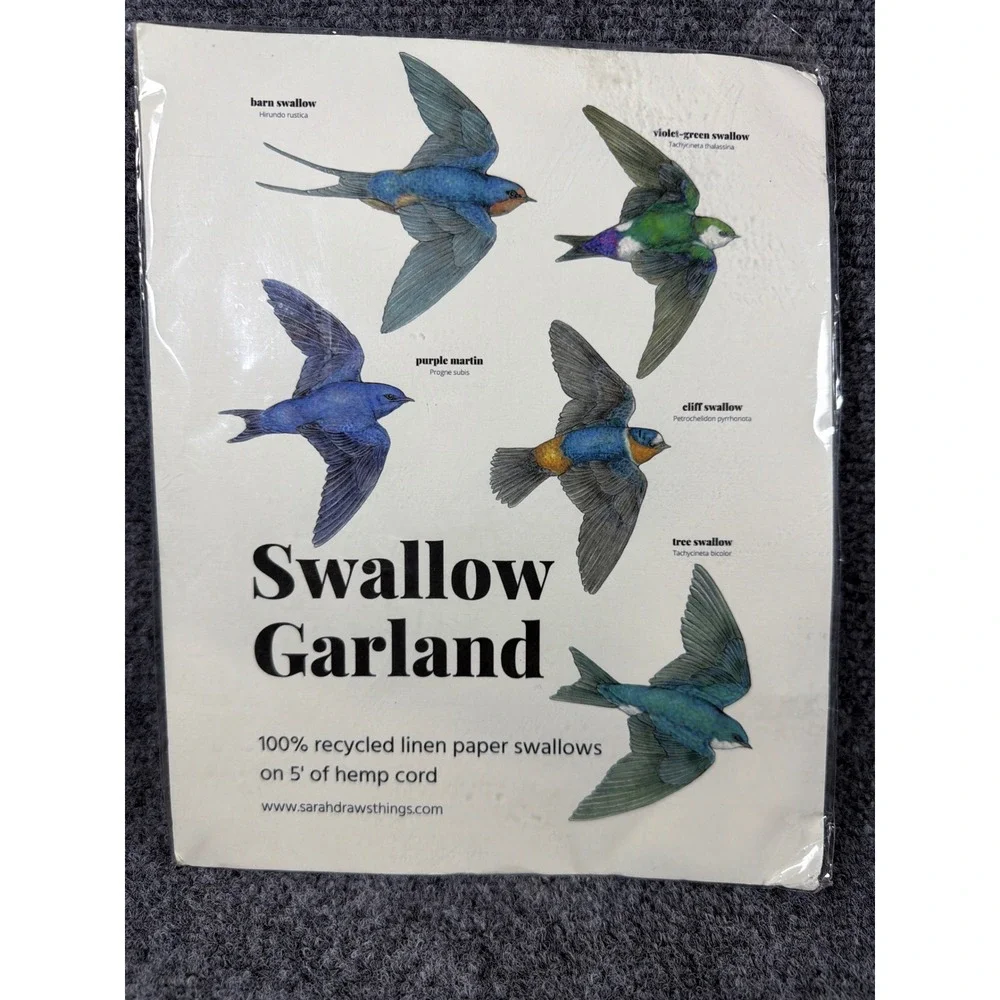 Sarah Drawsthing Swallow Garland Nature Paper Bird 5ft Hemp Cord